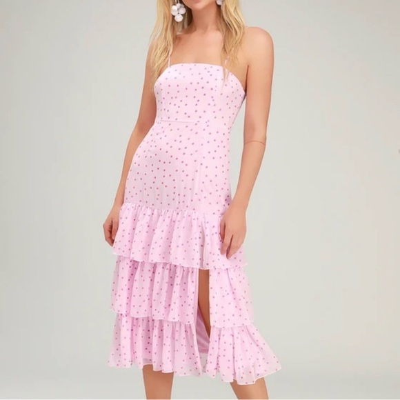 Pink Polka Dot Strapless Dress - Picture 1 of 8